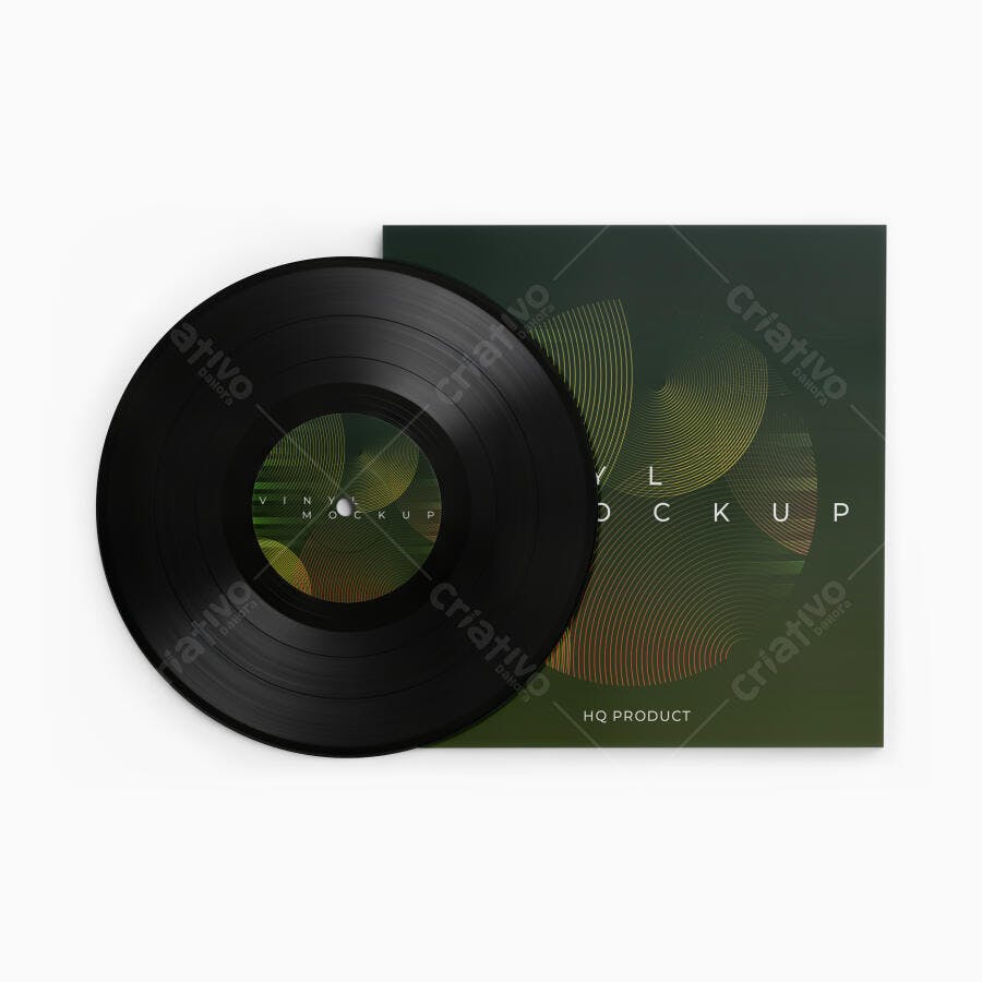 Mockup Realista de Disco de Vinil e Capa em Fundo Branco Clean