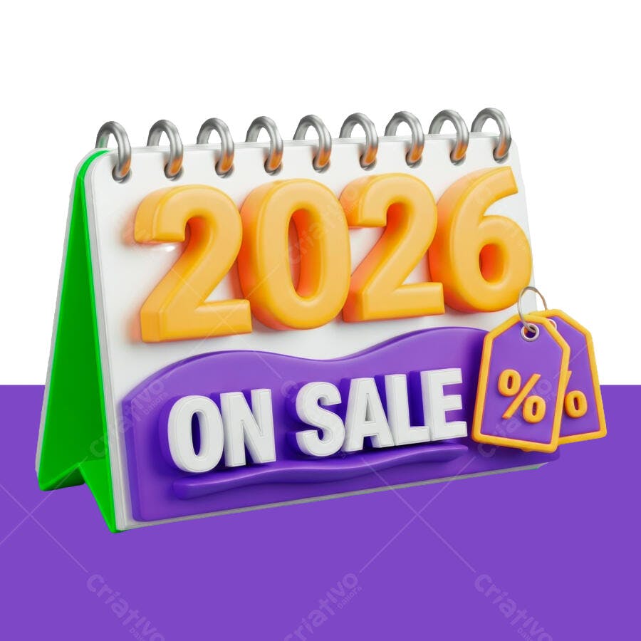 Calendário 3D 2026 On Sale para Descontos PSD Editável