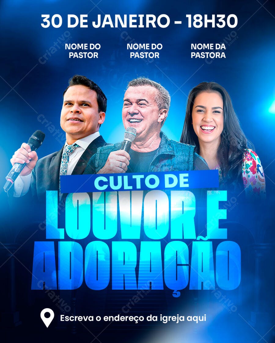 Flyer Culto de Louvor e Adoração PSD Editável