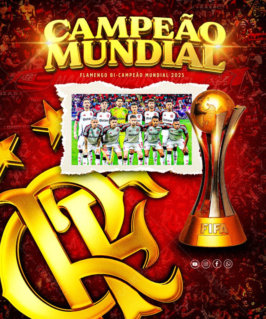Flyer Campeão Mundial Flamengo Bi-Campeão 2025 PSD Editável