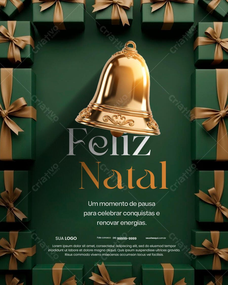 Flyer para Natal Corporativo com Sino Dourado PSD Editável