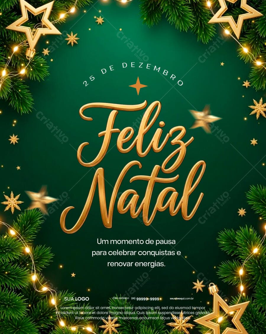 Flyer Feliz Natal 25 de Dezembro Dourado PSD Editável
