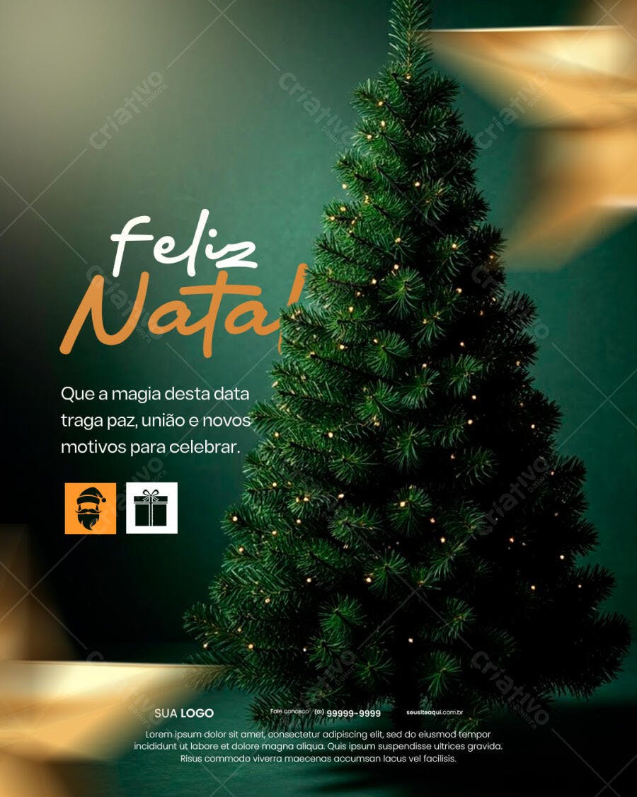 Flyer para Feliz Natal com Árvore e Luzes PSD Editável
