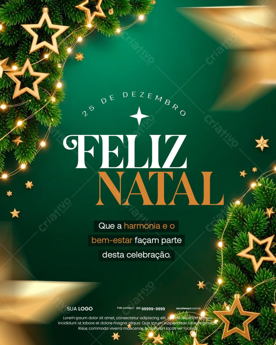 Flyer de Natal com Estrelas Douradas para Feliz Natal PSD Editável