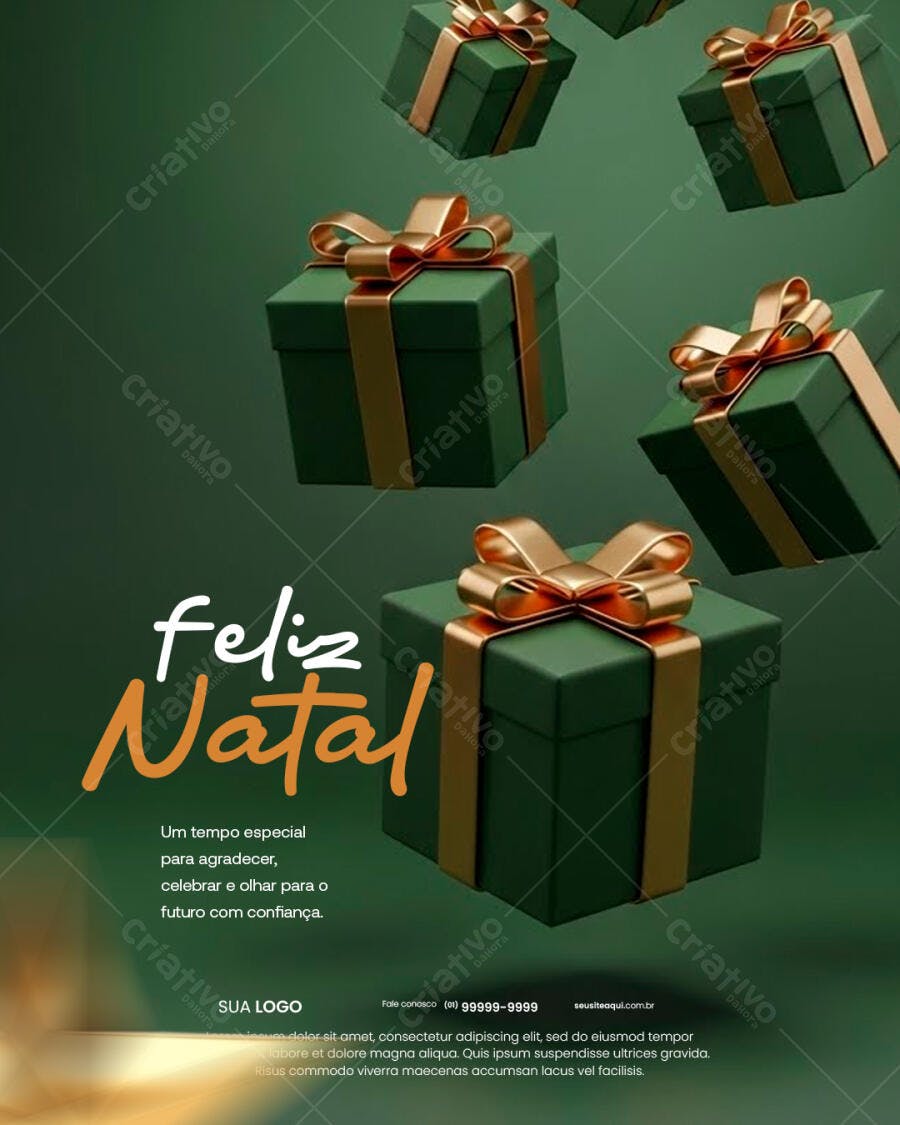 Flyer Feliz Natal com Caixas de Presente PSD Editável