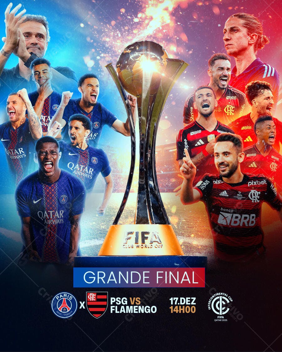 Flyer Grande Final FIFA Club World Cup PSG vs Flamengo PSD Editável