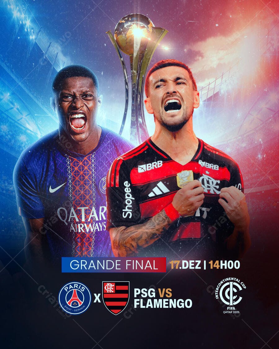Flyer Grande Final Futebol PSG vs Flamengo PSD Editável