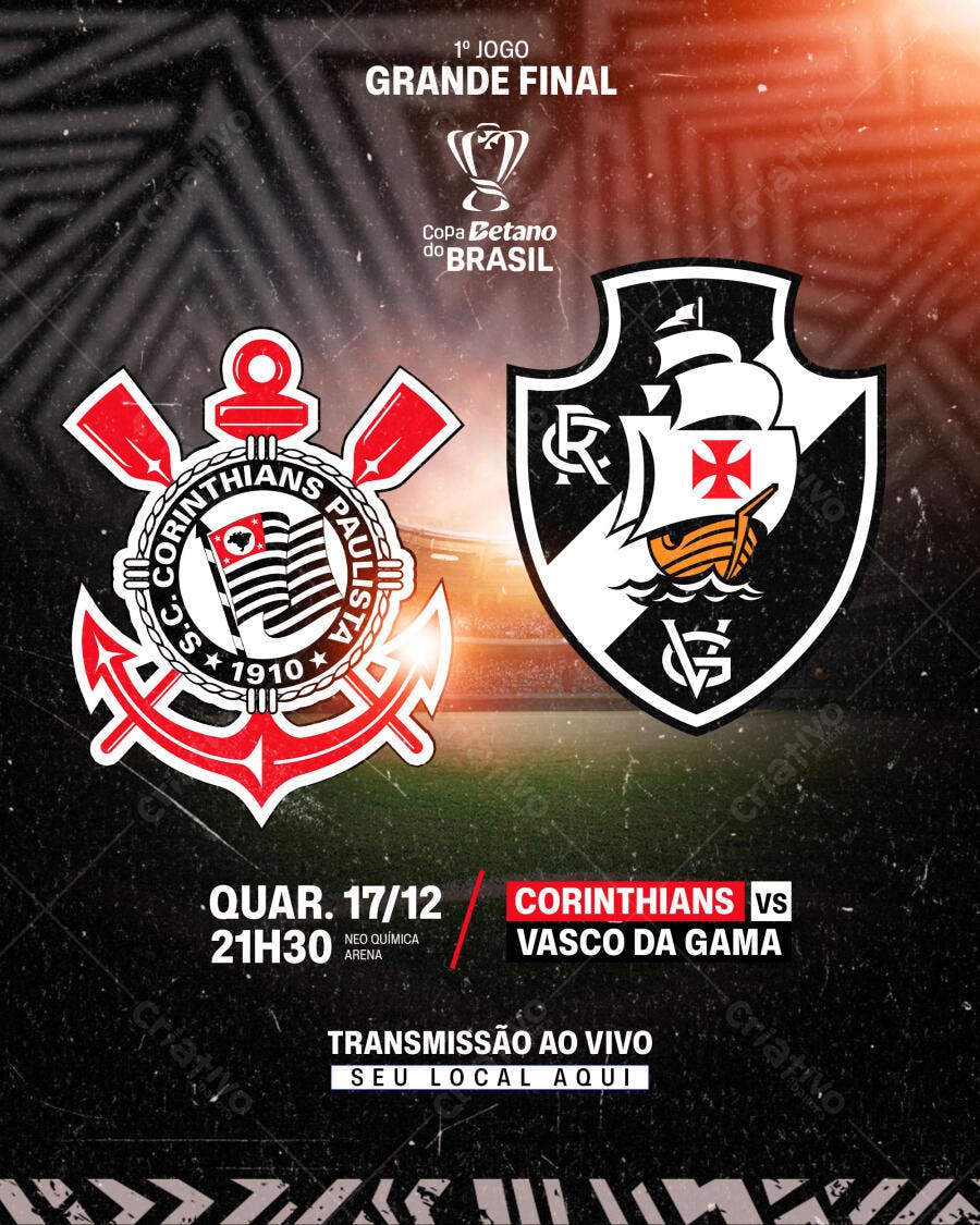 Flyer Jogo de Futebol Corinthians vs Vasco Grande Final PSD Editável