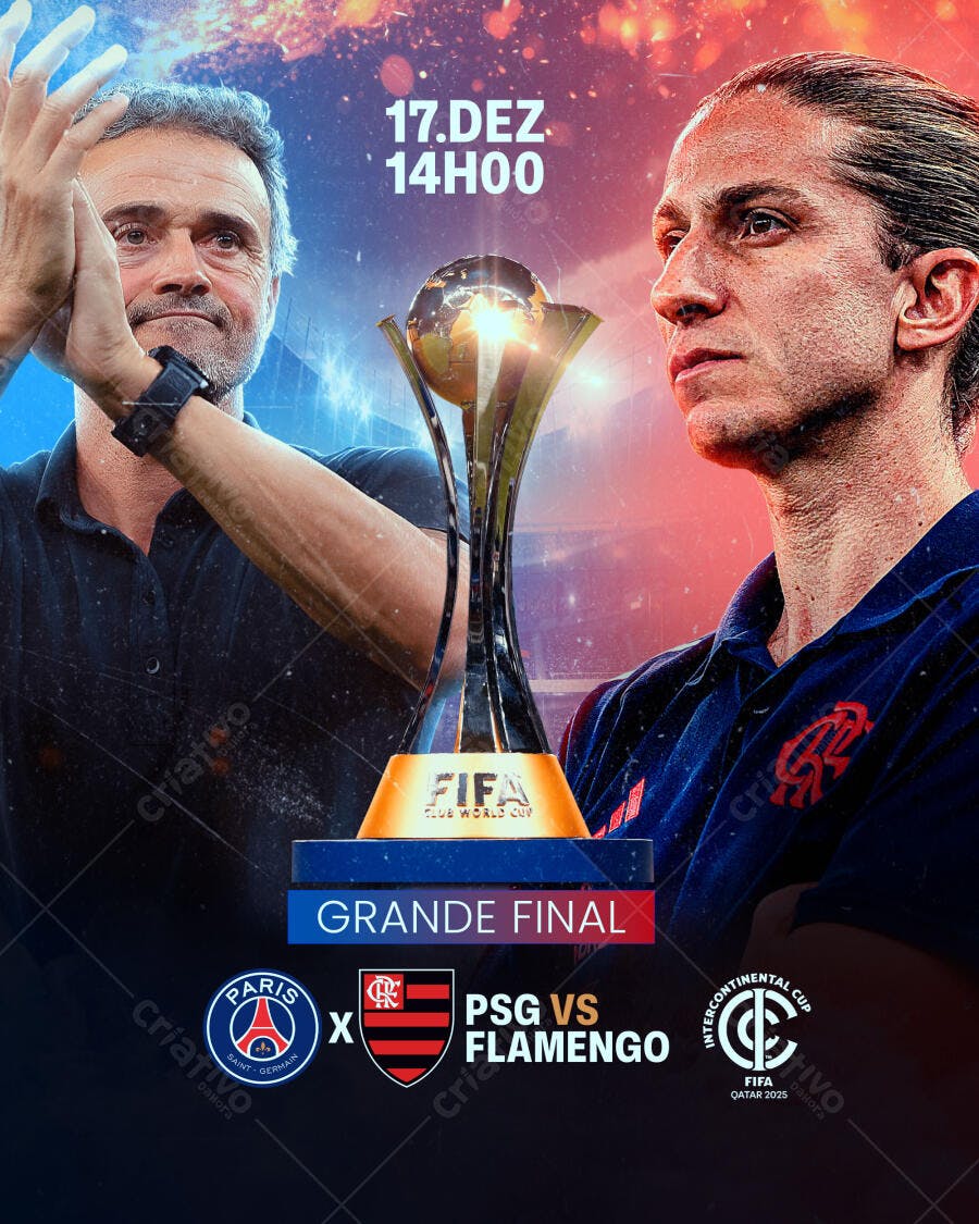 Flyer Grande Final Copa do Mundo de Clubes PSG vs Flamengo PSD Editável