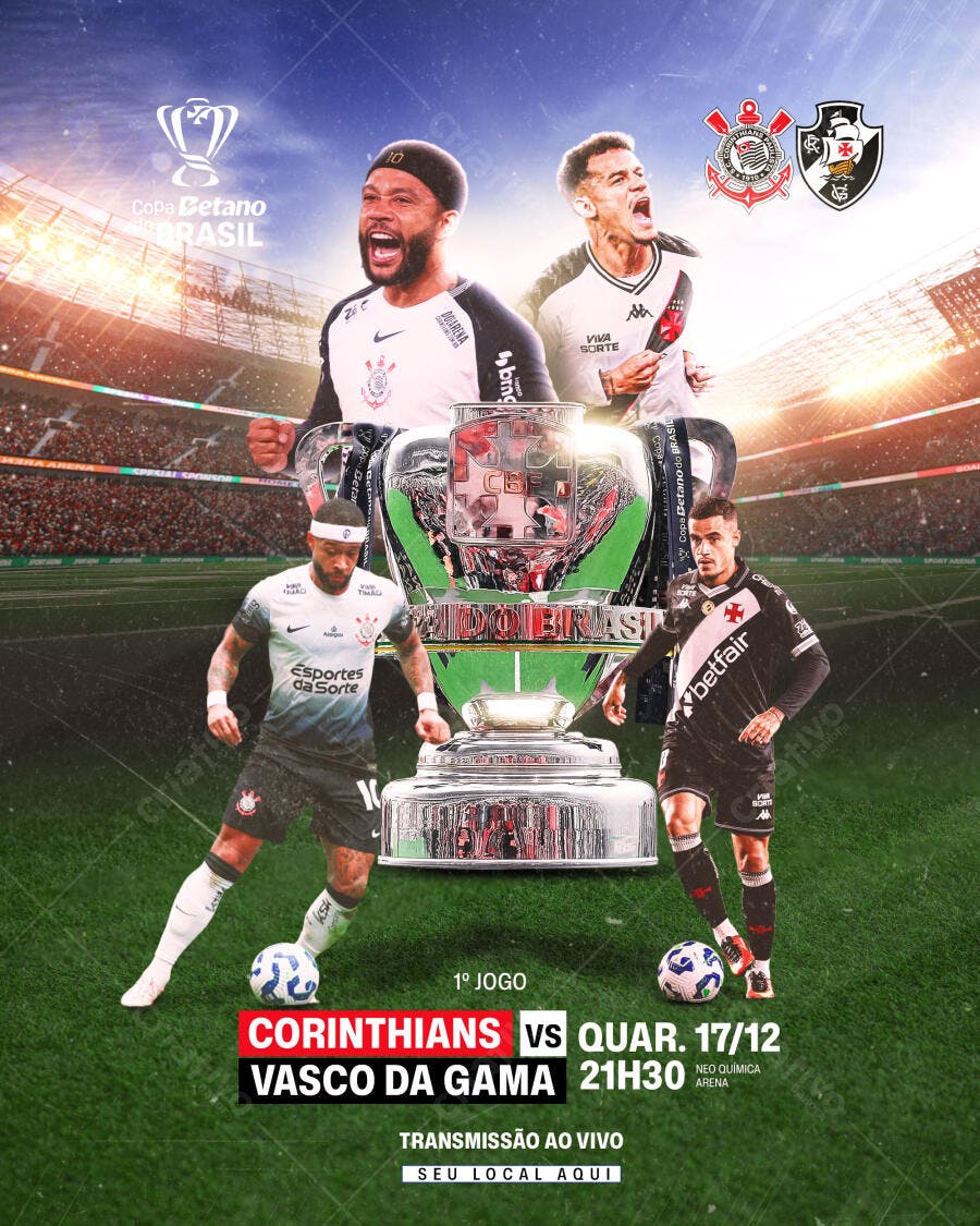 Flyer Jogo Corinthians Vasco Copa Betano Brasil PSD Editável