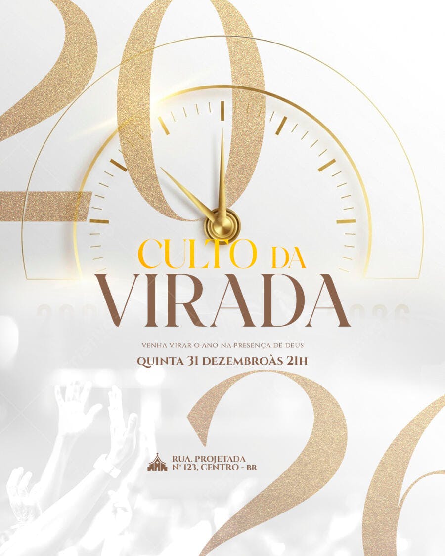 Flyer Culto da Virada para Ano Novo PSD Editável