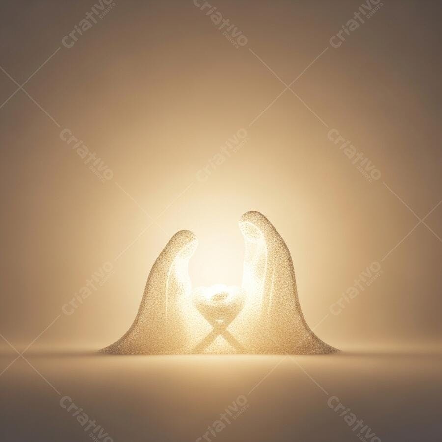 Presépio dourado minimalista Sagrada Família com brilho intenso Natal
