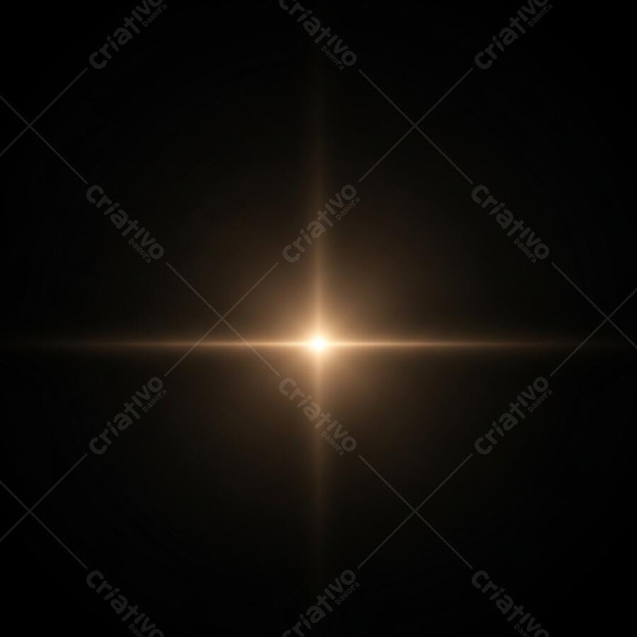 Luz dourada intensa com flare em cruz sobre fundo preto abstrato