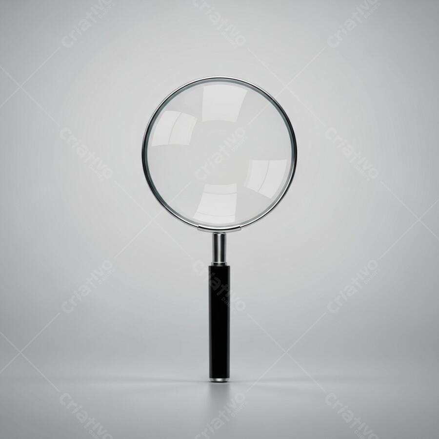 Lupa com lente de aumento e cabo preto sobre fundo cinza claro