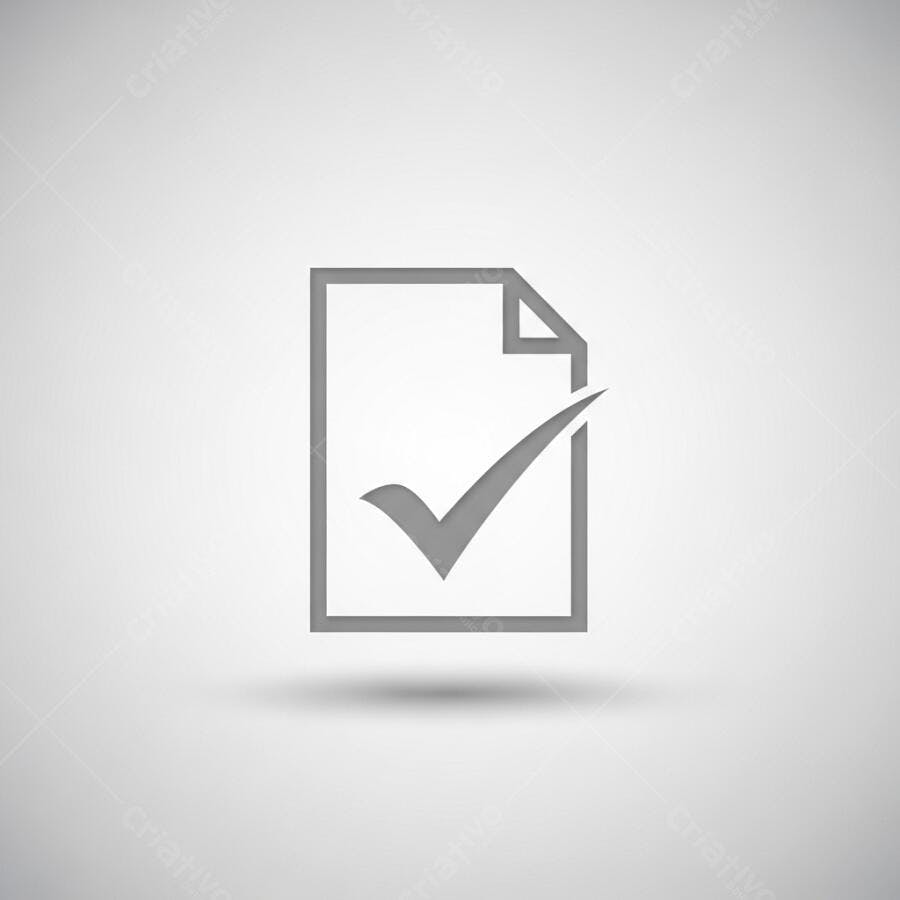 Ícone de documento com checkmark cinza em fundo claro símbolo de aprovação ou conclusão