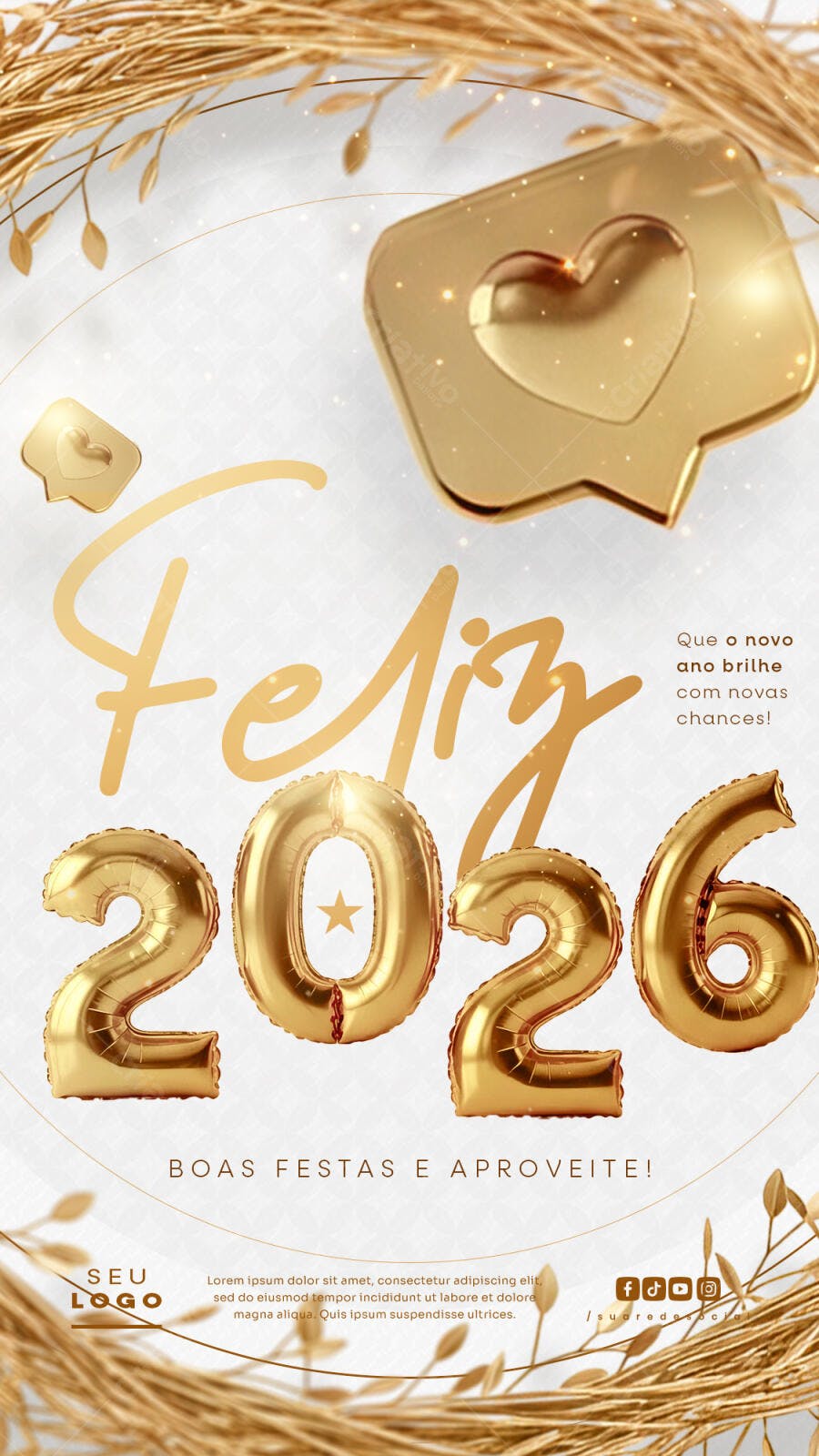 Flyer para Feliz Ano Novo 2026 Boas Festas PSD Editável