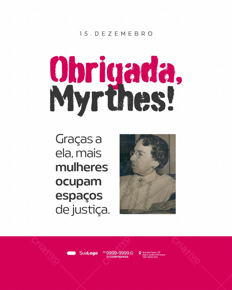 Post para Redes Sociais Homenagem Myrthes Mulheres na Justiça PSD Editável