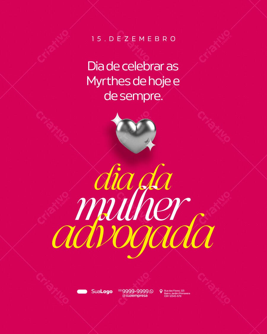 Post Dia da Mulher Advogada 15 de Dezembro PSD Editável