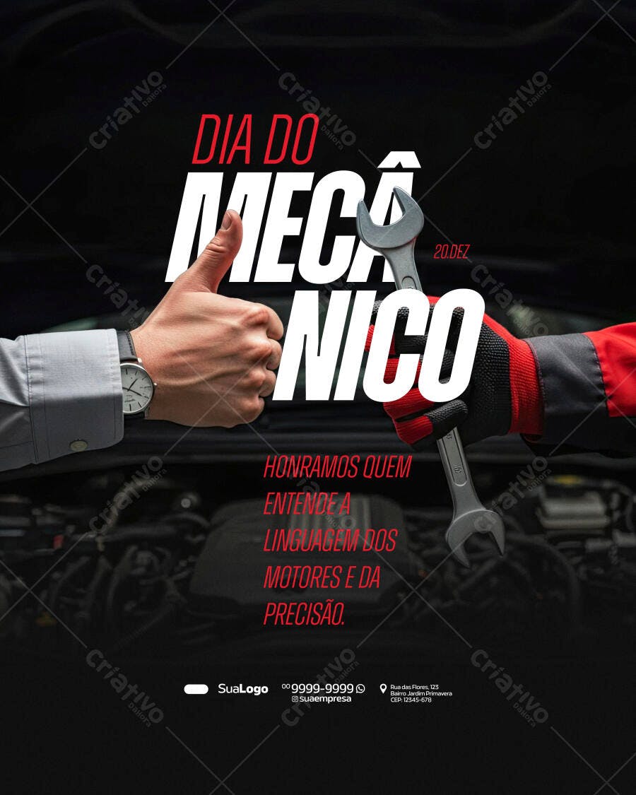 Flyer Dia do Mecânico 20 de Dezembro PSD Editável