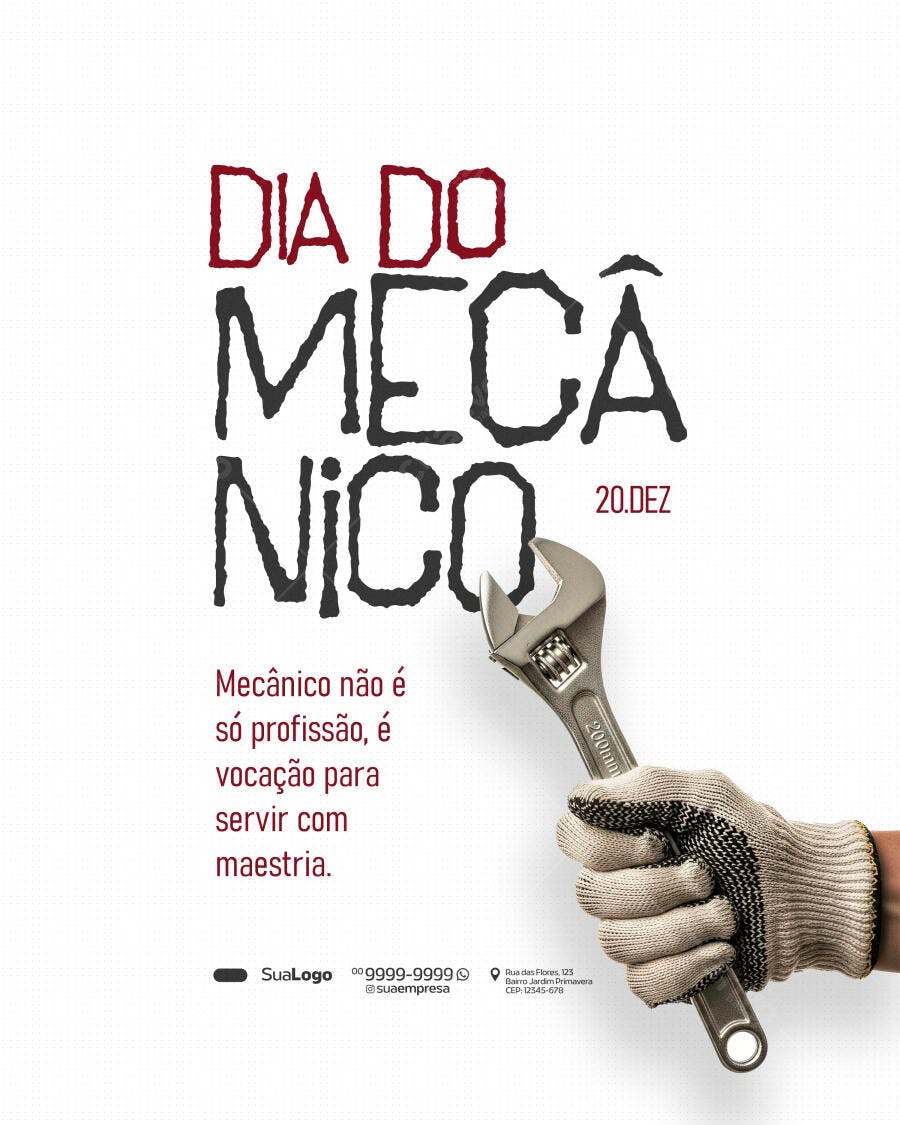 Flyer Dia do Mecânico com Luva e Chave Inglesa PSD Editável