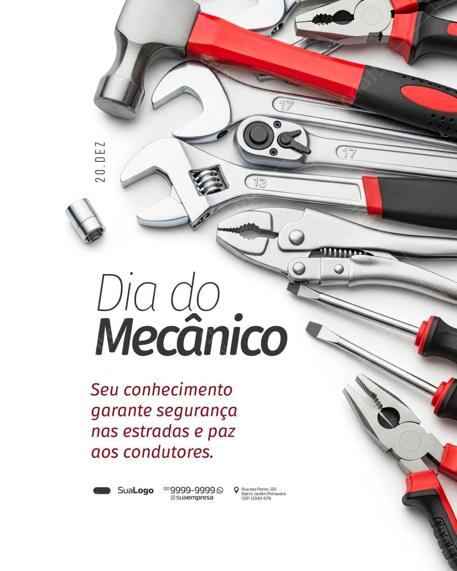 Post Redes Sociais Dia do Mecânico Ferramentas Automotivas PSD Editável