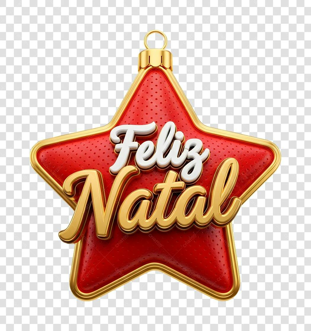Selo 3D de Natal estrela decorativo vermelho dourado metalizado brilhante