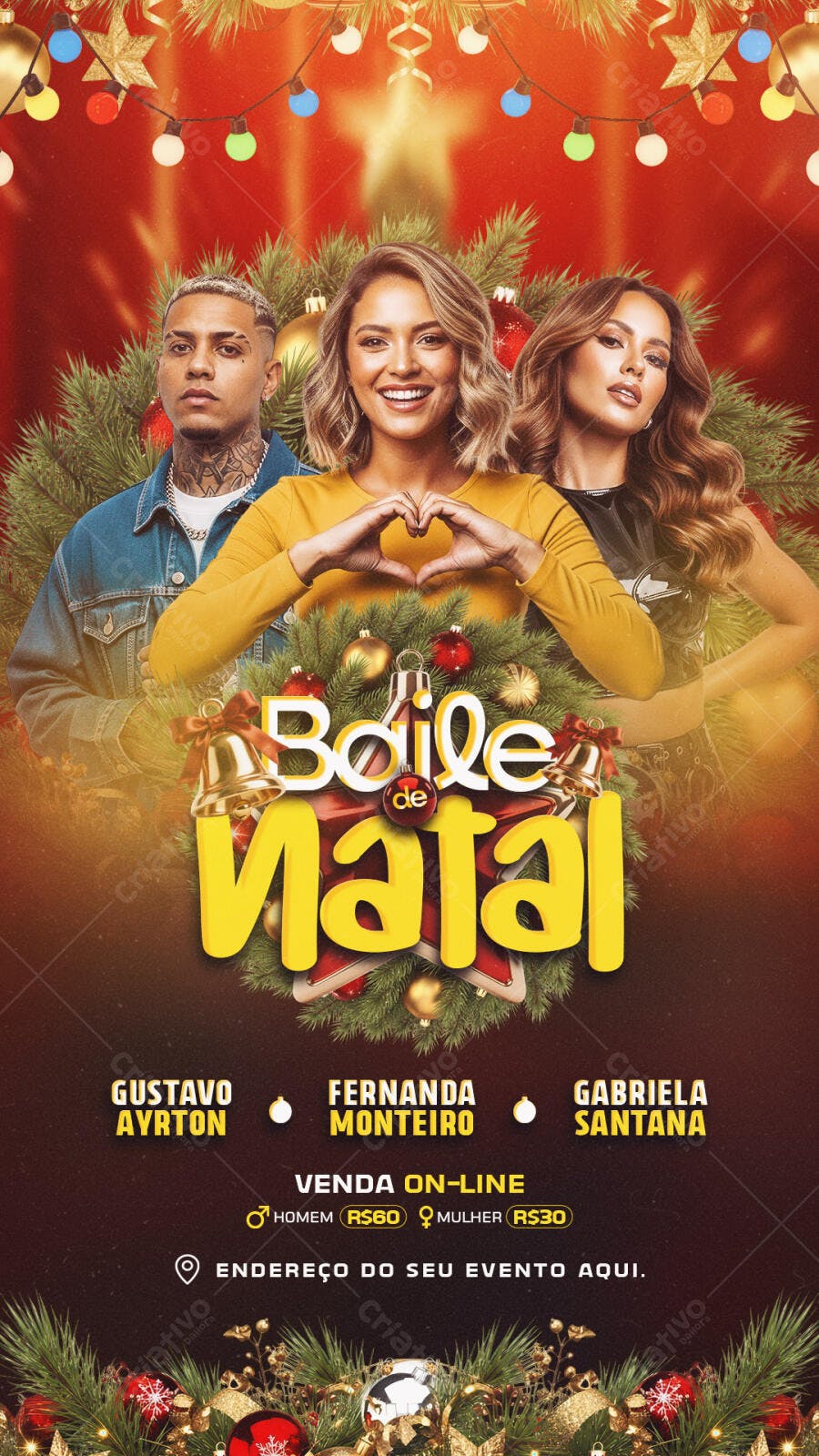 Flyer para Baile de Natal com Artistas PSD Editável