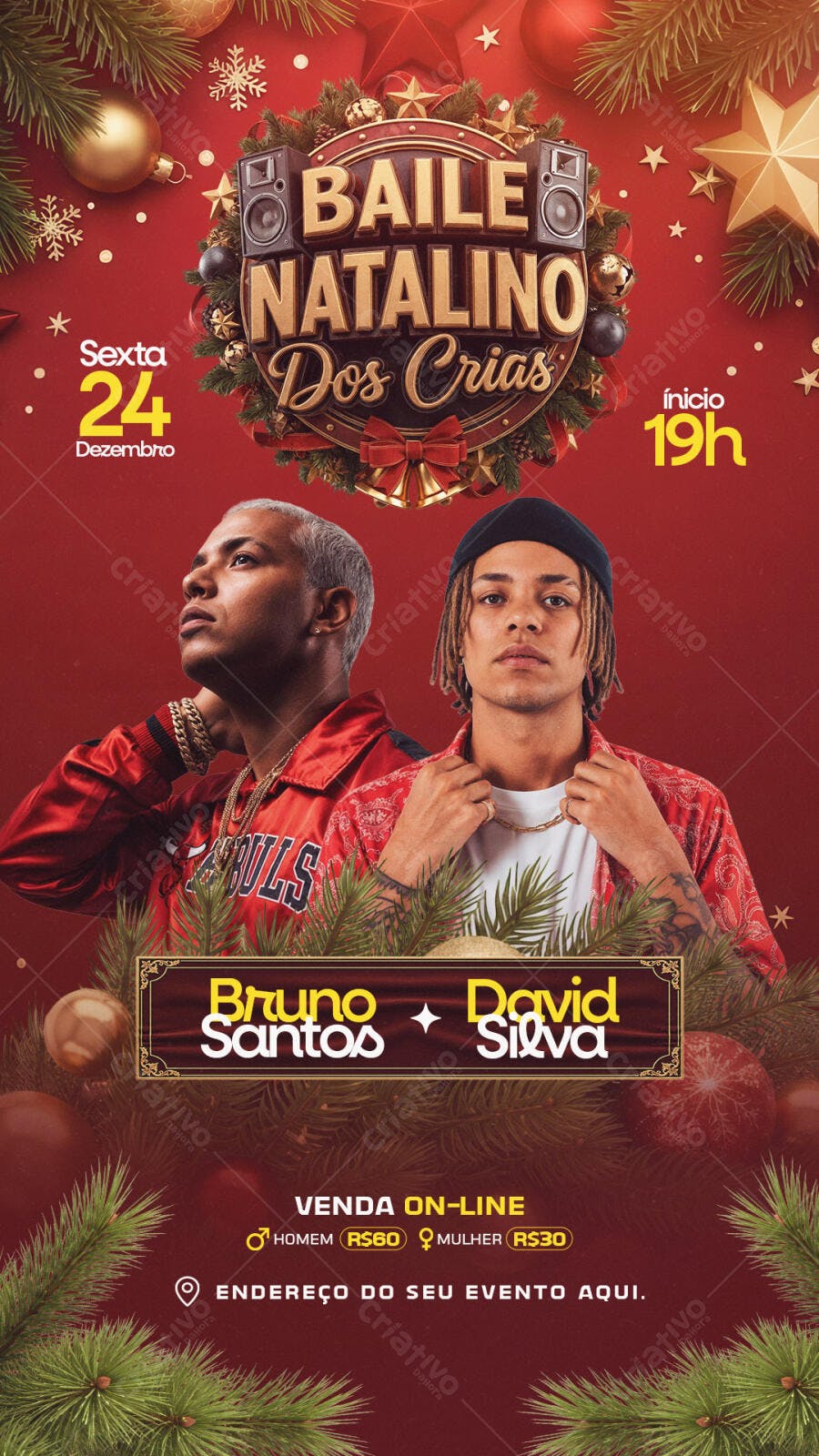 Flyer Baile Natalino Dos Crias Urbano com DJs PSD Editável
