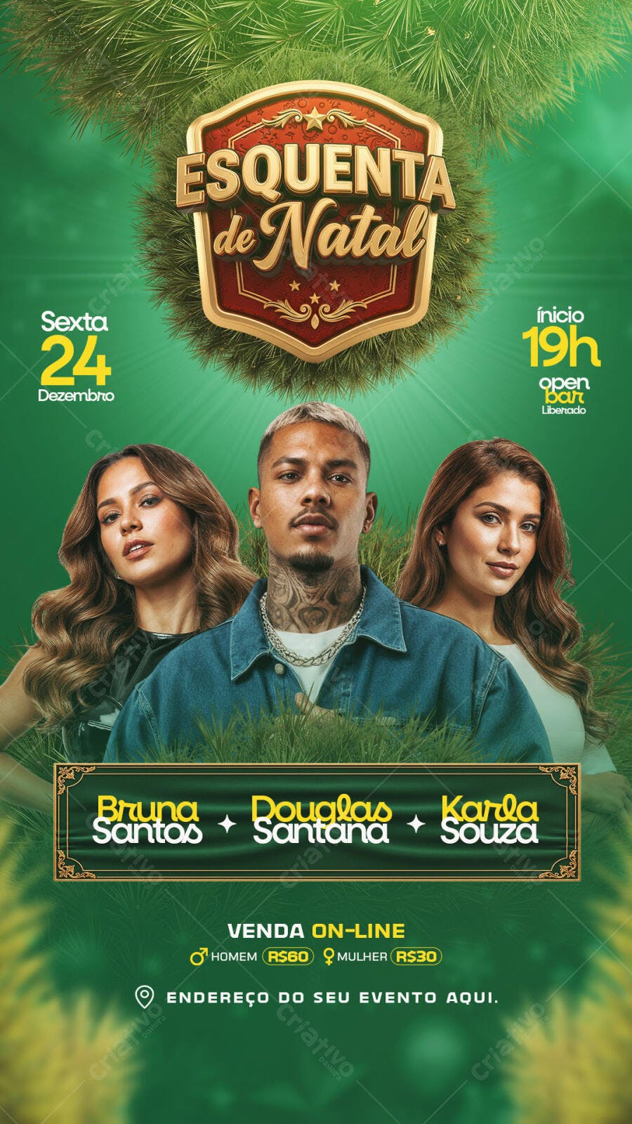 Flyer Balada Esquenta de Natal 24 de Dezembro Open Bar PSD Editável
