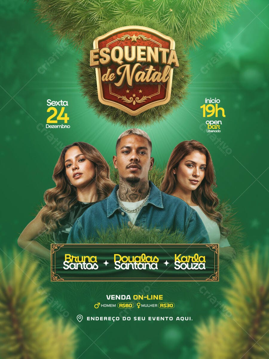 Flyer de Festa Esquenta de Natal 24 Dezembro PSD Editável