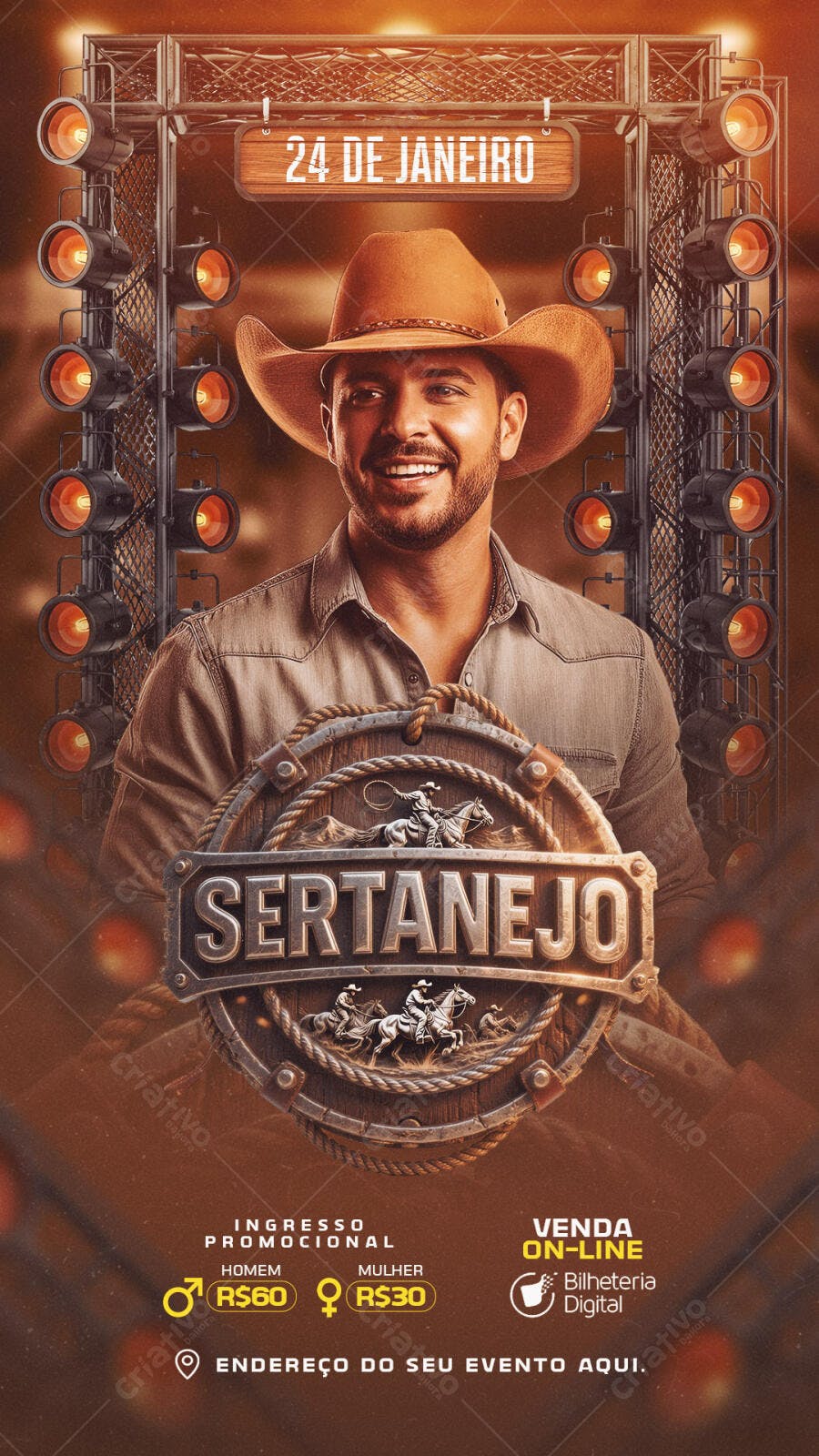Flyer para Festa Sertaneja 24 de Janeiro PSD Editável