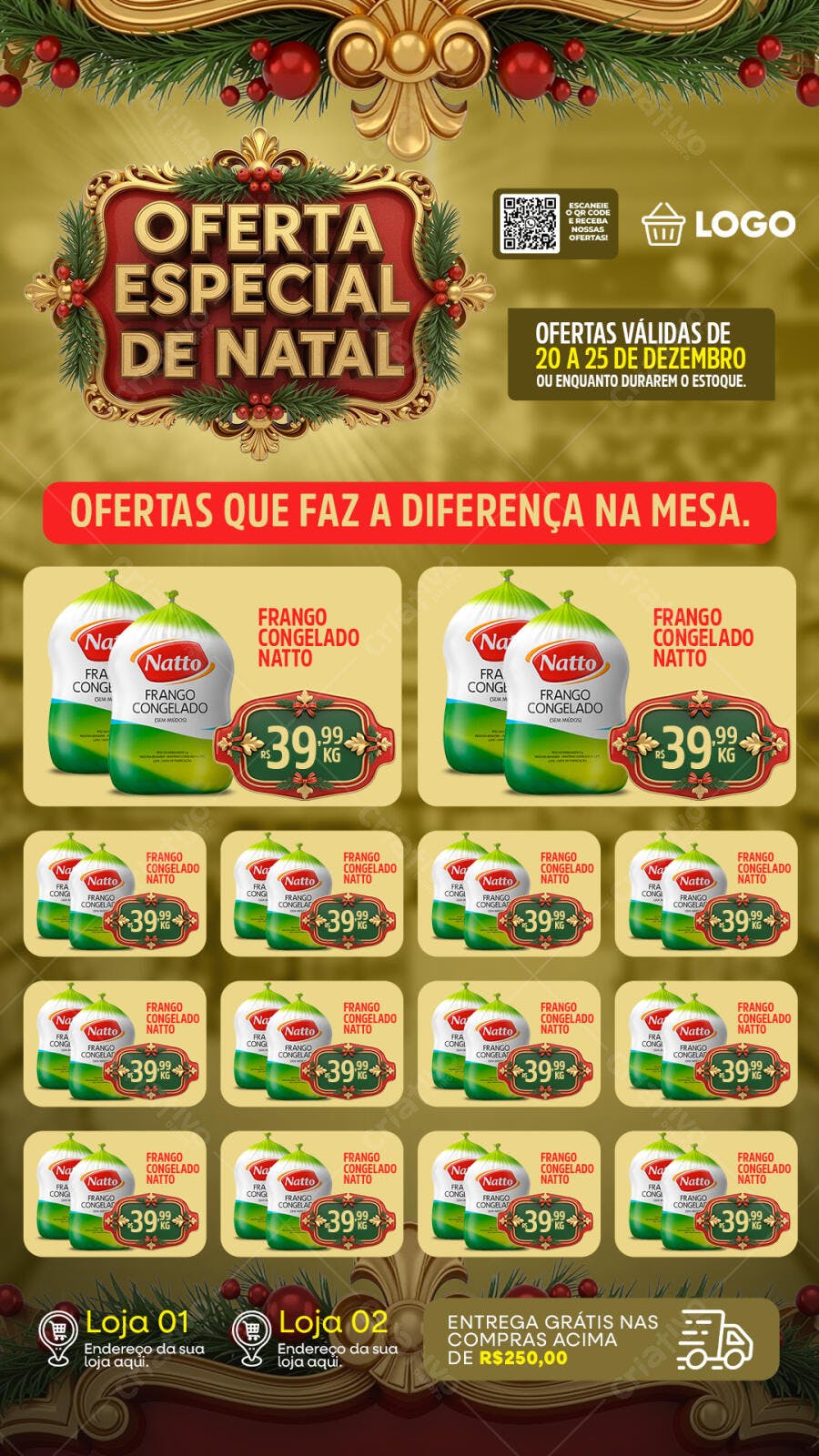 Flyer Promoção Natal Frango Congelado Natto PSD Editável