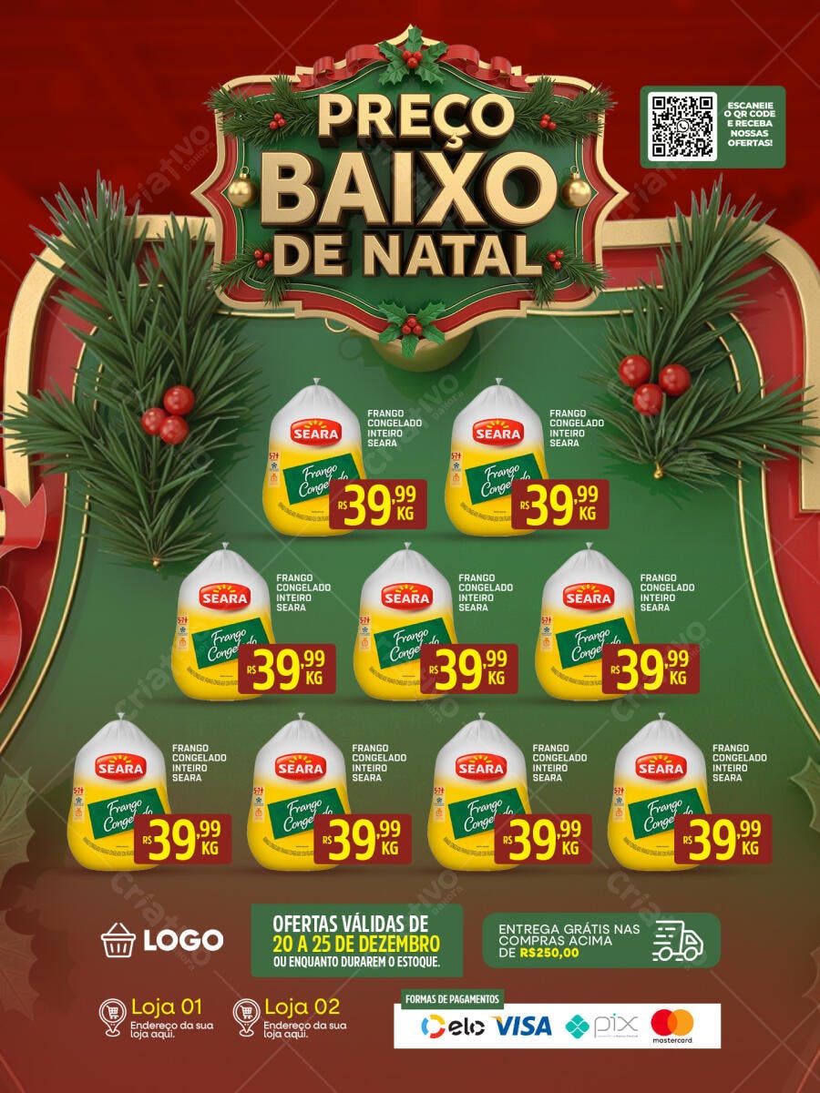 Flyer Promoção Natal Frango Congelado Seara Psd Editável