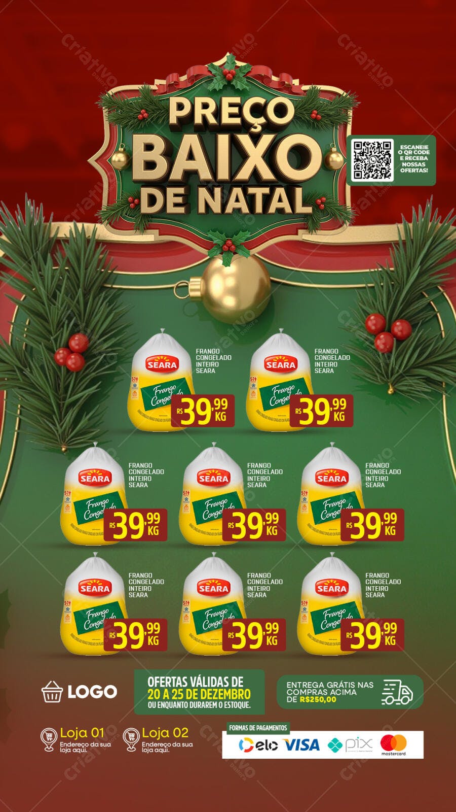 Flyer Promoção Preço Baixo Natal Frango Seara PSD Editável