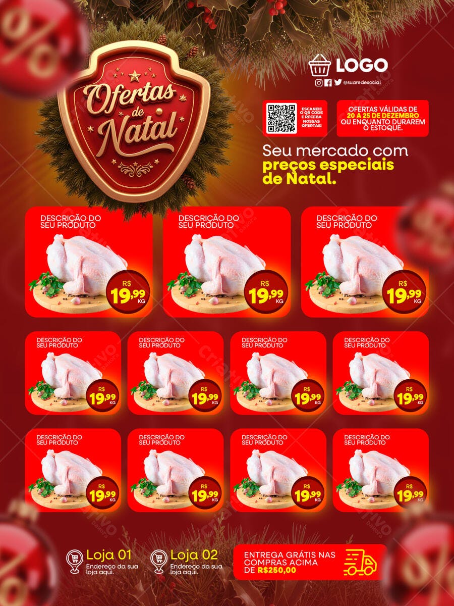 Flyer de Natal Ofertas Frango Supermercado PSD Editável