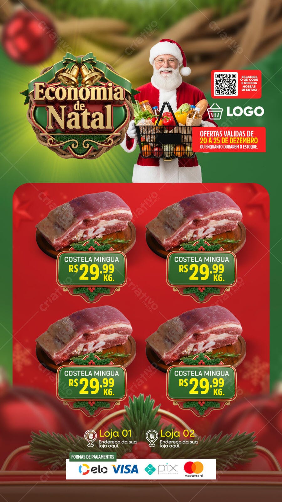 Flyer de Ofertas Economia de Natal com Papai Noel PSD Editável