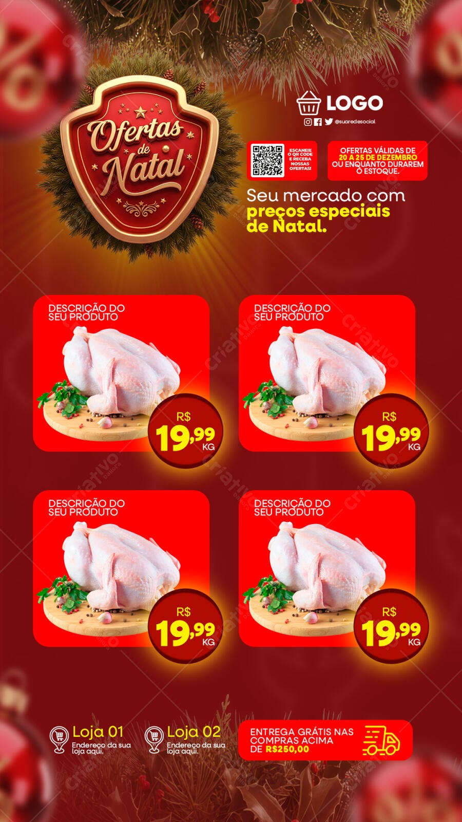 Post de Redes Sociais para Ofertas de Natal de Frango PSD Editável