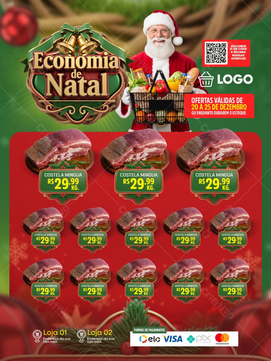Flyer Ofertas Economia de Natal Supermercado PSD Editável