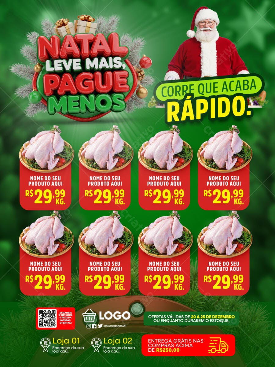 Flyer Natal Leve Mais Pague Menos Frango Papai Noel PSD Editável