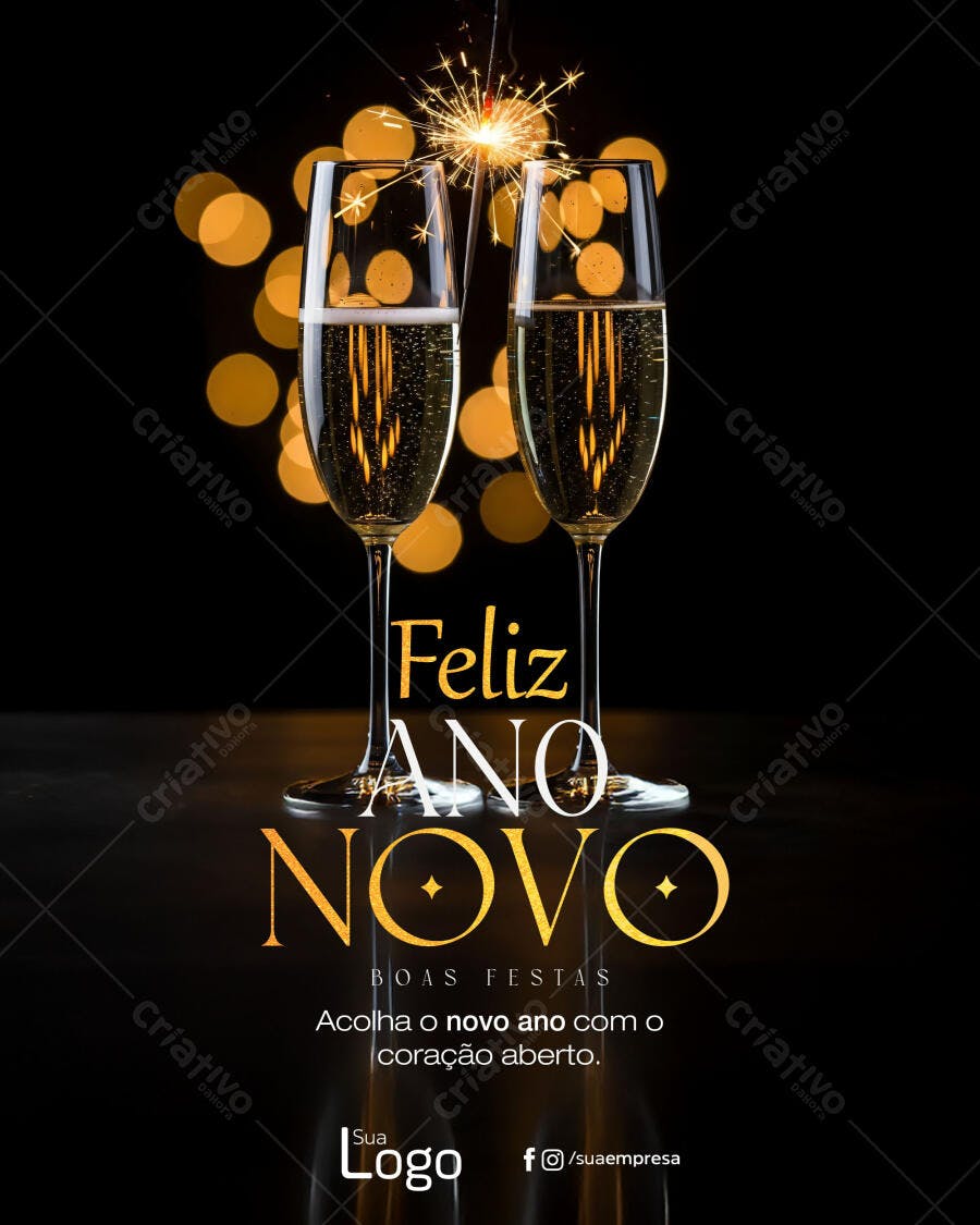 Flyer para Ano Novo Feliz ANO NOVO Brinde PSD Editável