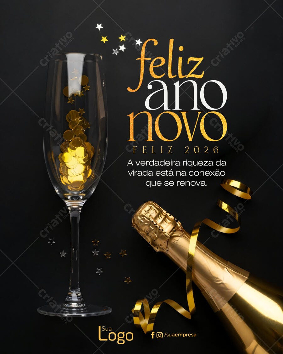 Post para Redes Sociais Ano Novo Feliz 2026 PSD Editável
