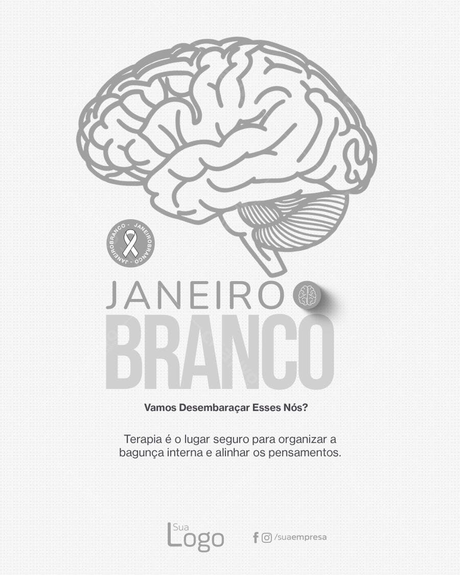 Flyer Janeiro Branco Saúde Mental PSD Editável
