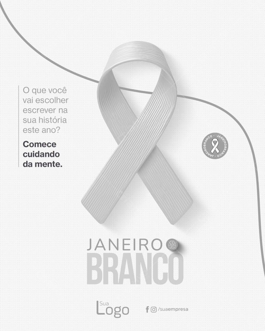 Flyer Janeiro Branco Conscientização Saúde Mental PSD Editável