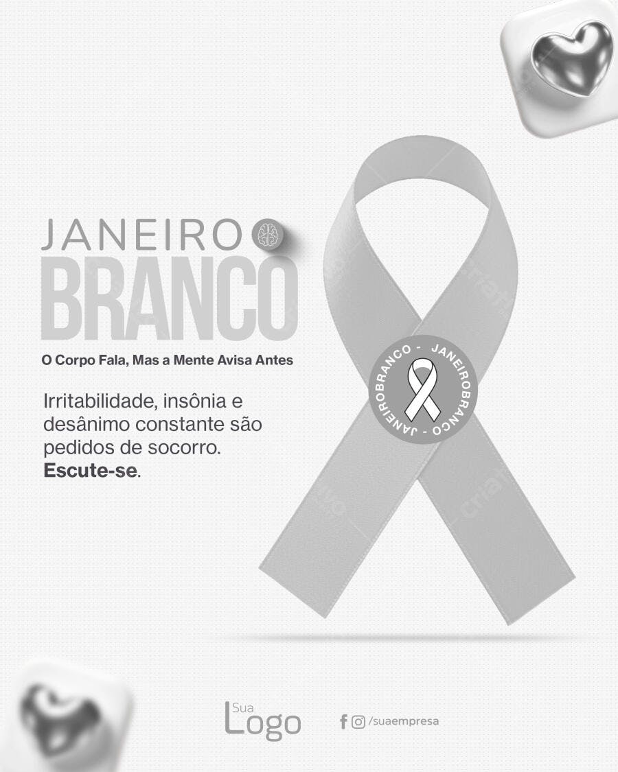 Flyer Janeiro Branco Conscientização Laço Branco PSD Editável