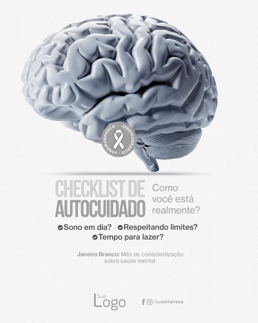 Post para Conscientização Janeiro Branco Saúde Mental PSD Editável
