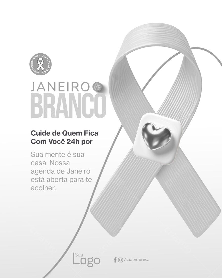Flyer Janeiro Branco Conscientização Saúde Mental PSD Editável