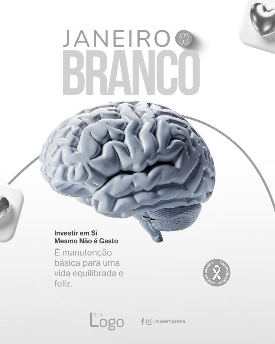 Post para Redes Sociais Janeiro Branco PSD Editável