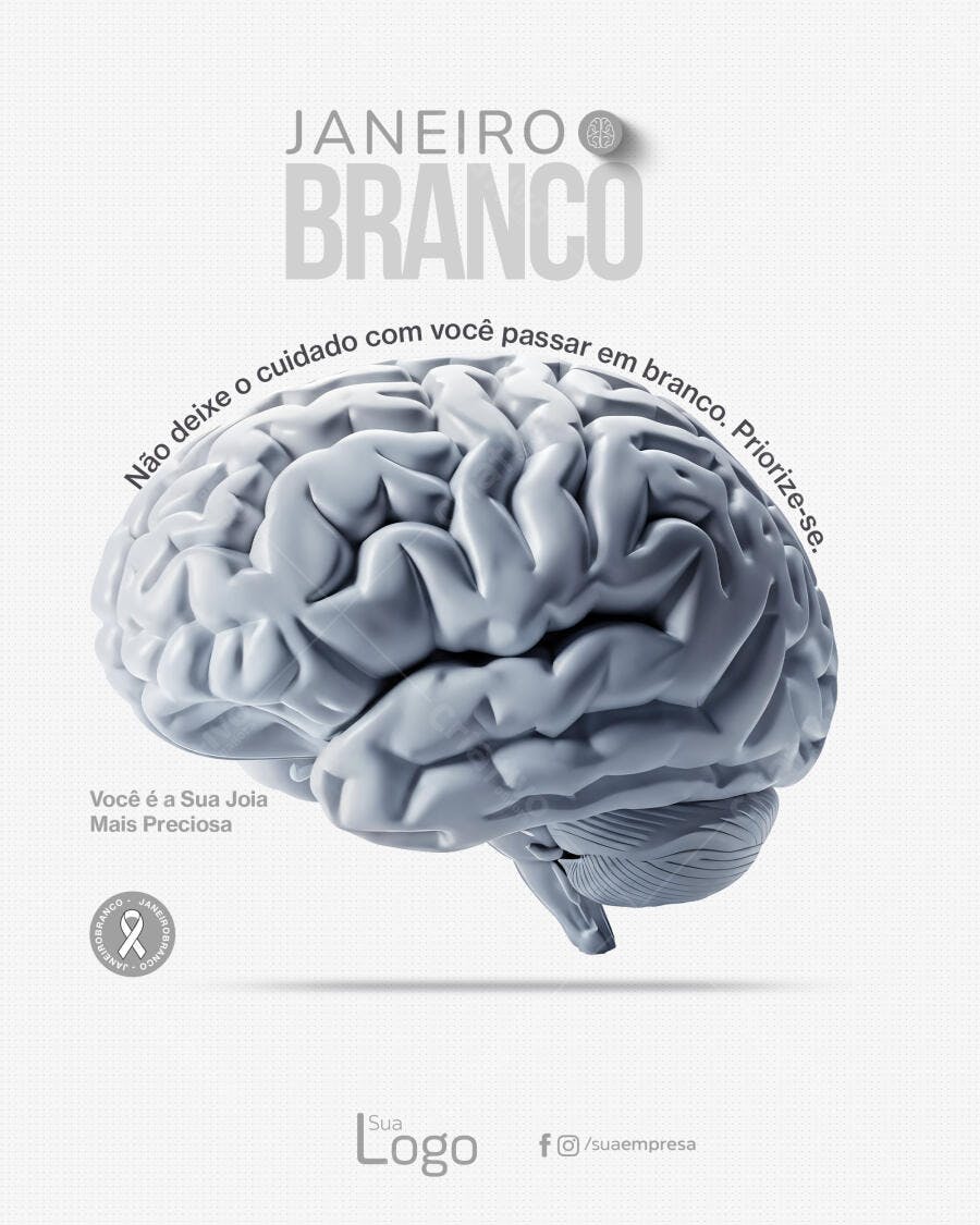 Flyer Janeiro Branco Conscientização Saúde Mental Psd Editável