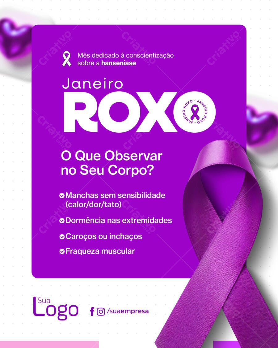 Flyer Social Janeiro Roxo Conscientização Hanseníase PSD Editável