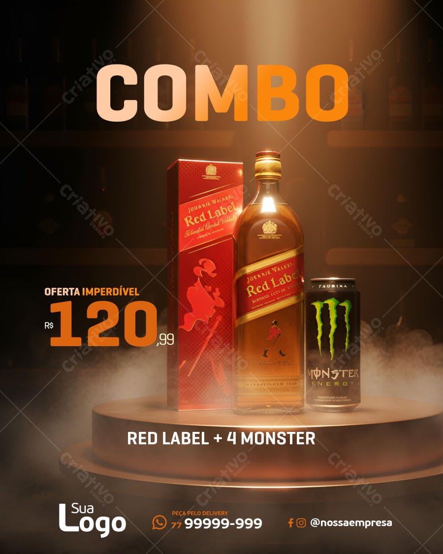 Post para Redes Sociais Combo Red Label Monster PSD Editável